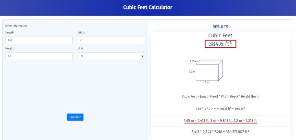 what is a cubic foot calculator